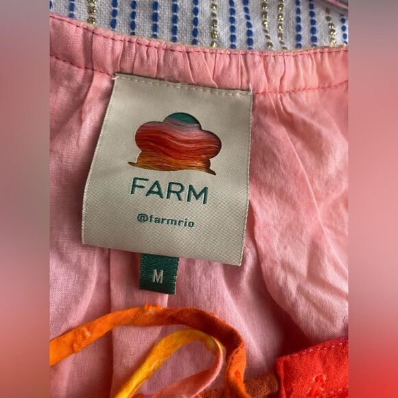 FARM RIO Patch Twirl Midi Dress Puff Sleeve Sz M Multicolor Drawstring Tie Neck - Picture 7 of 15